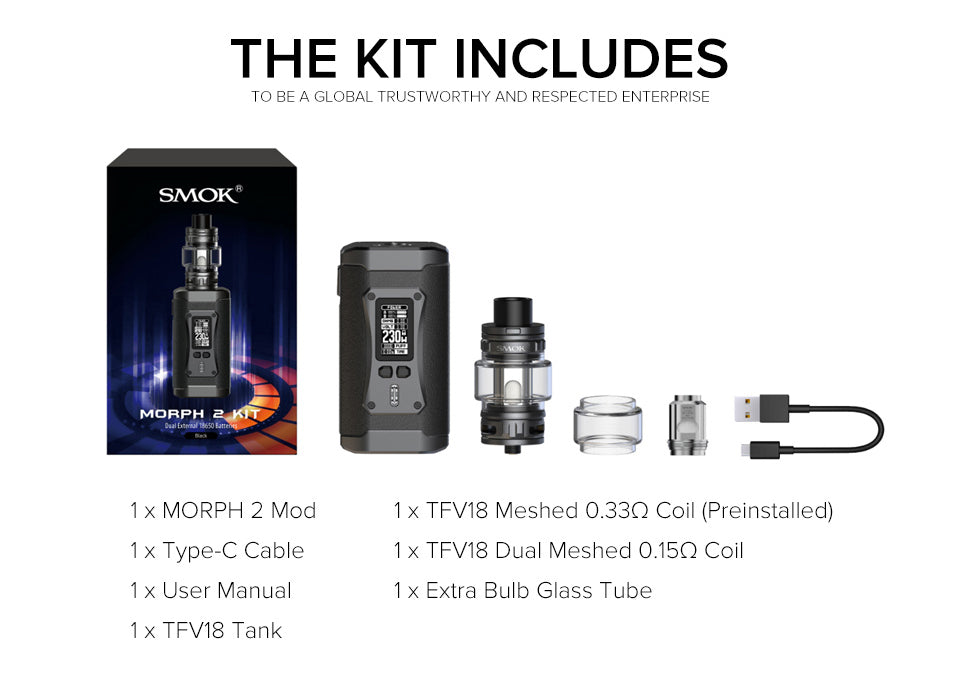 SMOK Morph 2 230W Mod Kit with TFV18 Tank 7.5ml | Vapelink Australia
