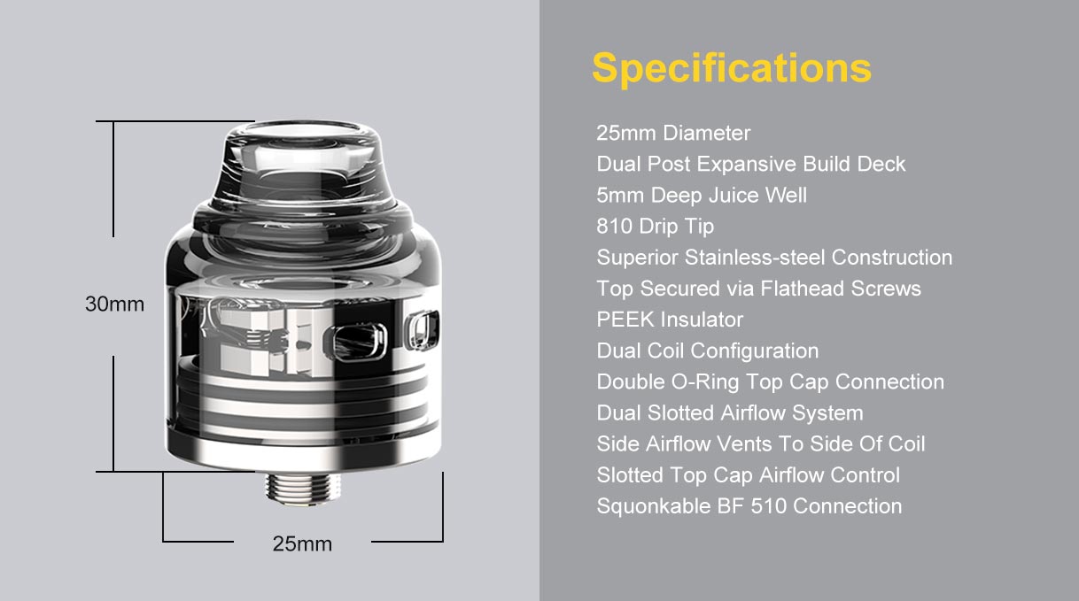 Oumier Wasp Nano S Dual Coil RDA Specifications | Vapelink Australia