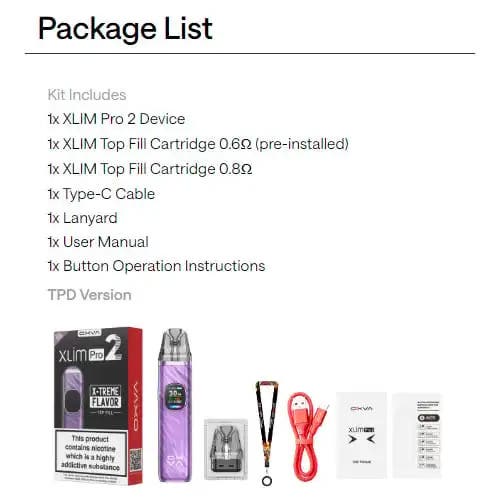 Oxva Xlim Pro 2 Pod Vape Kit - Specifications