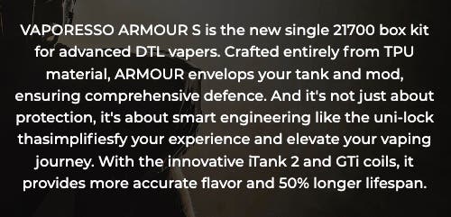 Vaporesso Armour S Kit - Single 21700 box kit for advanced DTL vapers